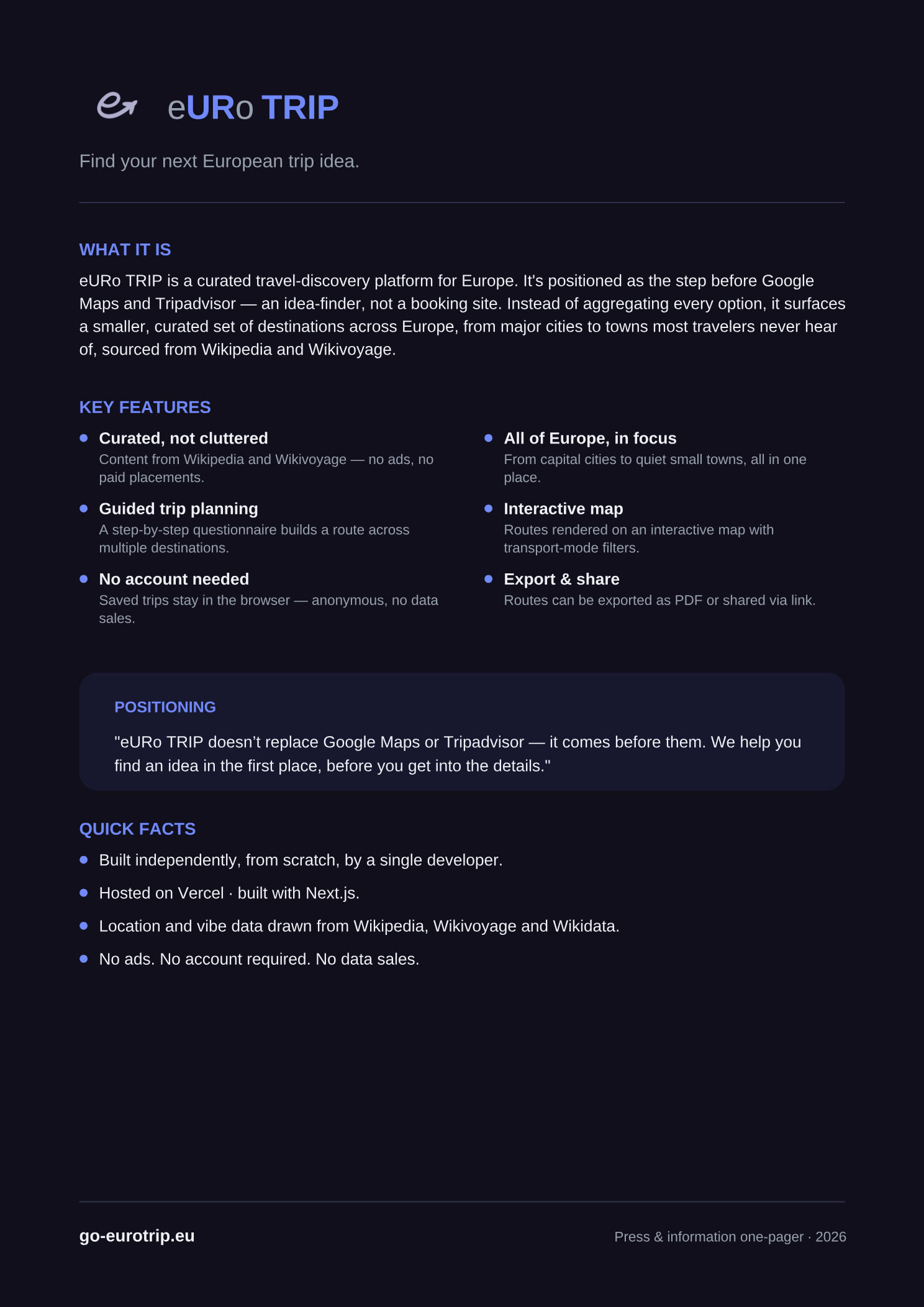 eURo TRIP press one-pager preview